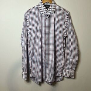 BONOBOS Men’s Slim Fit Jetsetter Stretch Dress Shirt 16 | 35 Plaid Purple White